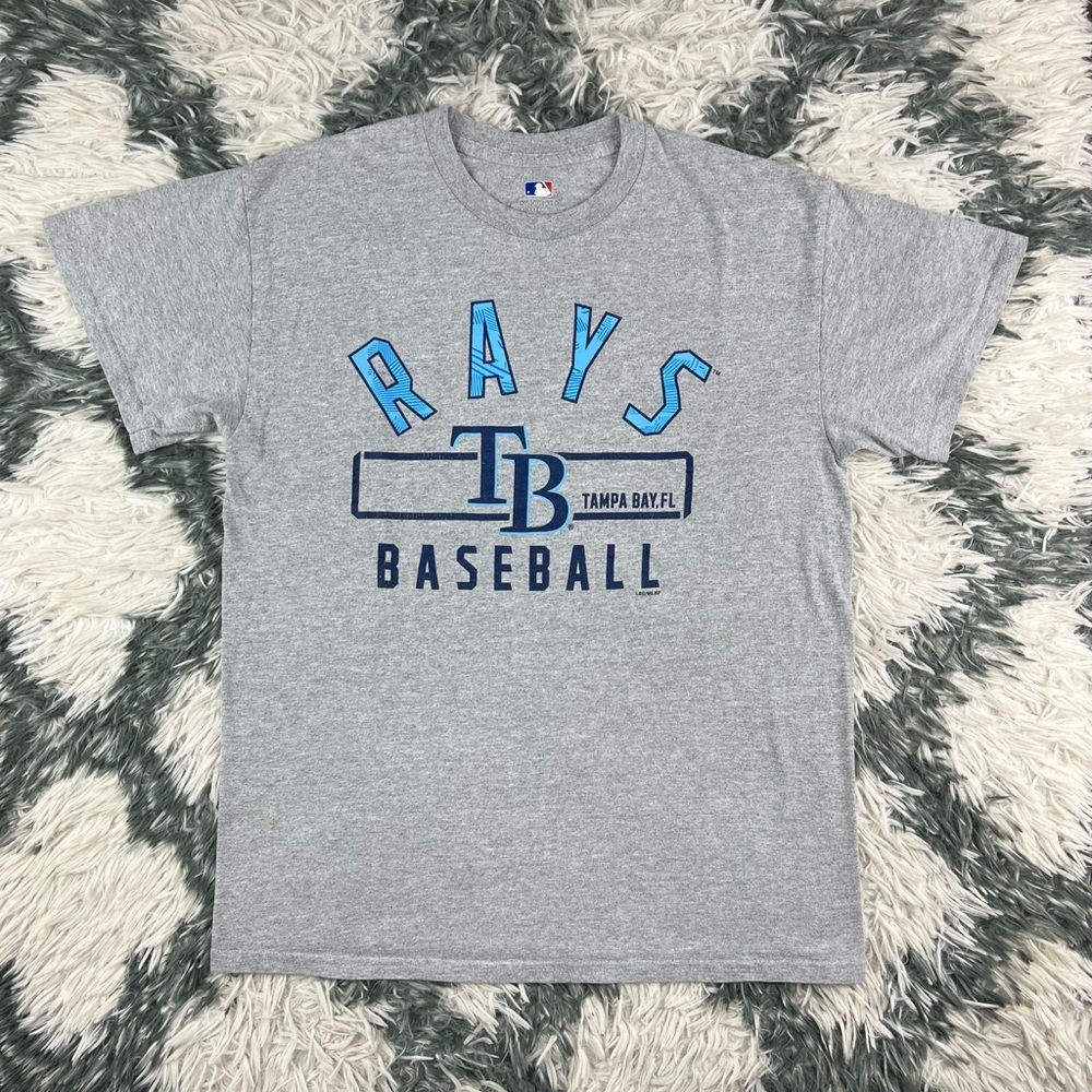 MLB Men’s Gray Blue Short Sleeve T-shirt Tampa Bay Rays Size Medium
